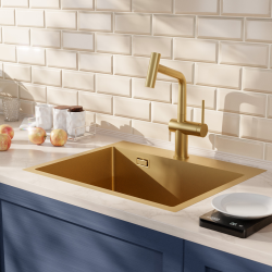  Timeless 55x45x21 cm évier encastrable en inox 304 + mitigeur inox avec douchette extractible, or brossé (TMLKST-5545BG-M1)