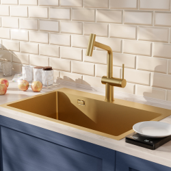  Timeless 68x45x21 cm évier encastrable en inox 304 + mitigeur inox avec douchette extractible, or brossé (TMLKST-6845BG-M1)