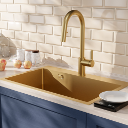 Timeless 68x45x21 cm évier encastrable en inox 304 + mitigeur inox avec douchette extractible, or brossé (TMLKST-6845BG-M2)  Timeless 68x45x21 cm évier encastrable en inox 304 + mitigeur inox avec douchette extractible, or brossé (TMLKST-6845BG-M2)