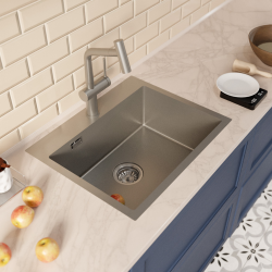 Ceramia Timeless 55x45x21 cm évier encastrable inox 304 + mitigeur inox avec douchette extractible, gun metal brossé (TMLKST-5545BGM-M1)
