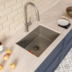 Ceramia Timeless 55x45x21 cm évier sous plan inox 304 + mitigeur inox avec douchette extractible, gun metal brossé (TMLKSU-5545BGM-M2)