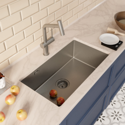 Ceramia Timeless 68x45x21 cm évier sous plan inox 304 + mitigeur inox avec douchette extractible, gun metal brossé (TMLKSU-6845BGM-M1)
