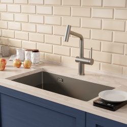 Timeless 68x45x21 cm évier sous plan inox 304 + mitigeur inox avec douchette extractible, gun metal brossé (TMLKSU-6845BGM-M1)  Timeless 68x45x21 cm évier sous plan inox 304 + mitigeur inox avec douchette extractible, gun metal brossé (TMLKSU-6845BGM-M1)