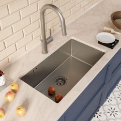 Ceramia Timeless 68x45x21 cm évier sous plan inox 304 + mitigeur inox avec douchette extractible, gun metal brossé (TMLKSU-6845BGM-M2)