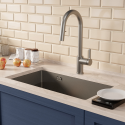 Timeless 68x45x21 cm évier sous plan inox 304 + mitigeur inox avec douchette extractible, gun metal brossé (TMLKSU-6845BGM-M2)  Timeless 68x45x21 cm évier sous plan inox 304 + mitigeur inox avec douchette extractible, gun metal brossé (TMLKSU-6845BGM-M2)