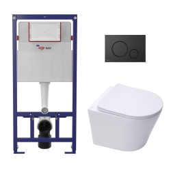Pack WC bâti ECO 2L Swiss Aqua Technologies + cuvette suspendue Swiss Aqua Technologies + plaque noire (STESTINWR02-FR)