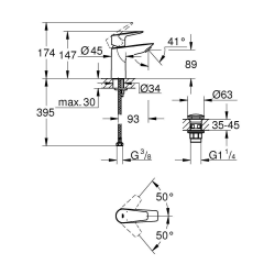 GROHE Start Edge mitigeur de lavabo avec clic-clack chrome 23898001