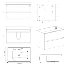  Set meuble de salle de bain mural 80x50x45,5 cm + lavabo en céramique 81x46 cm, bois clair/ blanc (VERONA80SDU3)