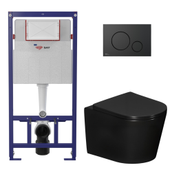 Pack WC bâti ECO 2L Swiss Aqua Technologies + WC suspendu sans bride Swiss Aqua Technologies + plaque noire (STECE14BMT01-FR)