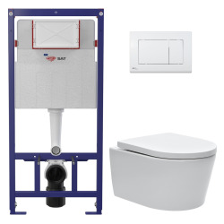 Pack WC bâti ECO 2L Swiss Aqua Technologies + WC suspendu Swiss Aqua Technologies + plaque blanc brillant (STESTBRWR01-FR)