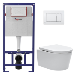 Pack WC bâti Swiss Aqua Technologies + cuvette Suspendu sans bride Swiss Aqua Technologies + plaque blanche (STESTBRWR01-FR)