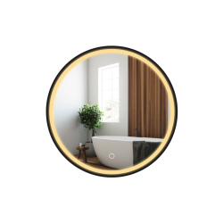  SAT Armoire de salle de bain suspendue avec miroir rond LED 60 × 60 cm, noir (SATZGALED60CE)