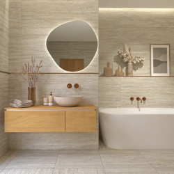  80x80 cm miroir suspendu asymétrique avec éclairage LED et capteur, blanc neutre (SATZASLED80)