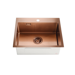 Timeless Évier de cuisine encastrable inox 304, 1 bac, 55x45x21 cm, Cuivre brossé PVD