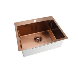 Timeless Évier de cuisine encastrable inox 304, 1 bac, 55x45x21 cm, Cuivre brossé PVD