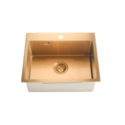 Timeless Évier de cuisine encastrable inox 304, 1 bac , 55x45x21 cm, Or brossé PVD