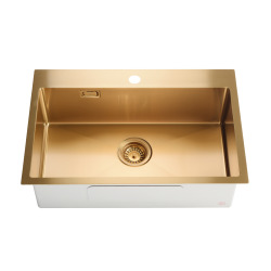 Timeless Évier de cuisine encastrable inox 304, 1 bac , 68x45x21 cm, Or brossé PVD