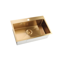 Timeless Évier de cuisine encastrable inox 304, 1 bac , 68x45x21 cm, Or brossé PVD