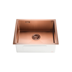 Timeless Évier de cuisine sous plan inox 304, 1 bac, 55x45x21 cm, Cuivre brossé PVD