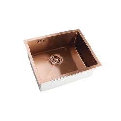 Timeless Évier de cuisine sous plan inox 304, 1 bac, 55x45x21 cm, Cuivre brossé PVD