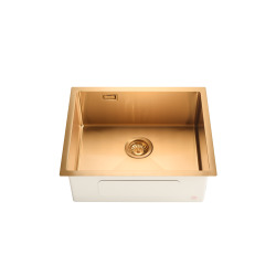 Timeless Évier de cuisine sous plan inox 304, 1 bac , 55x45x21 cm, Or brossé PVD