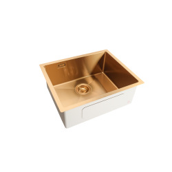 Timeless Évier de cuisine sous plan inox 304, 1 bac , 55x45x21 cm, Or brossé PVD