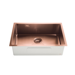 Timeless Évier de cuisine sous plan inox 304, 1 bac, 68x45x21 cm, Cuivre brossé PVD