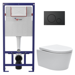 Pack WC bâti Swiss Aqua Technologies + cuvette suspendu sans bride Swiss Aqua Technologies + plaque noire (STESTBRWR02-FR)
