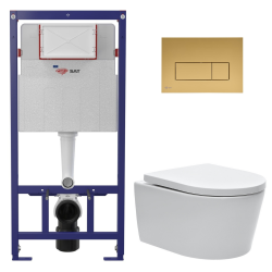Pack WC bâti ECO 2L Swiss Aqua Technologies + cuvette suspendu sans bride Swiss Aqua Technologies + plaque or (STESTBRWR06-FR)