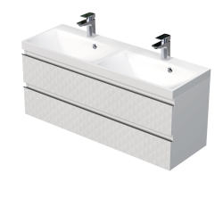 Cube Way 120x47,5x40 cm meuble de salle de bain mural avec décor pyramidal 3D, finition stratifée, blanc mat (CUBE3D401202ZBPBU)
