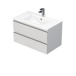 Cube Way 80x47,5x46 cm meuble de salle de bain mural avec décor pyramidal 3D, finition stratifiée, blanc mat (CUBE3D46802ZBPBU)