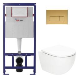 Pack WC bâti ECO 2L Swiss Aqua Technologies + cuvette suspendue sans bride Swiss Aqua Technologies + plaque or (STESTFUWT06-FR)
