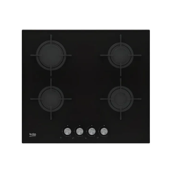 Beko plaque de cuisson au gaz 4 foyers avec allumage intégré, équipée d&apos;un dispositif anti-flamme, noir (HILG64220S)