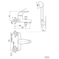  Mitigeur salle de bain RAV SLEZÁK Sázava avec garniture de douche 150 mm chrome SA054.5/1