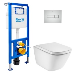 Pack WC bâti-support ECO 2 L Swiss Aqua Technologies + WC suspendu Roca avec abattant SoftClose + plaque (ROROGAWR01-FR)