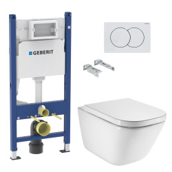 Duofix Pack WC bâti-support + WC suspendu sans bride Roca avec abattant SoftClose + plaque blanche (GEBROGAWR01-FR)