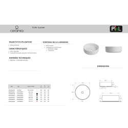  Vasque à poser ronde 36 cm hauteur 12,5 cm sans trop-plein rose mat PixL (CEPX3636PM)