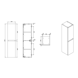 B-Way 30x133x35 cm meuble de salle de bain haut à suspendre, noyer mat (BWAY35N)