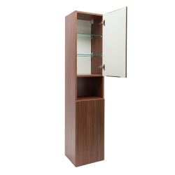 Colonne de salle de bain suspendue 36 x 165 cm avec niche ouverte, effet bois noyer mat (SATEVOV36NA)