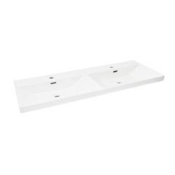 Double vasque semi-encastrée 121x46 cm - blanc brillant - avec trop-plein - B-Way SAT