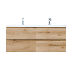  B-Way 119x50x45 cm meuble suspendu + double vasque semi-encastrée en marbre coulé 120x46x27 cm, chêne mat (BWAY2120OAKU)