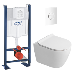 Rapid SL Pack WC bâti autoportant + WC suspendu sans bride Ceramia avec abattant SoftClose + plaque chrome (GRRCEPXWR01-FR)