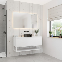 Ceramia Nouveau meuble de salle de bain 120 cm, certifié FSC, blanc cassé (CERAMIA-1OW120)