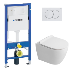 Duofix pack WC bâti-support UP100 + WC suspendu sans bride Ceramia avec abattant SoftClose + plaque noir mat (GEBCEPXWT04-FR)
