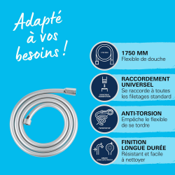 VitalioFlex Silver flexible de douche anti-torsion 175 cm, chrome (G27506001)