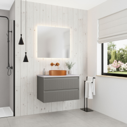 Nouveau meuble de salle de bain 80 cm, certifié FSC, gris foncé (CERAMIA-3DG80)