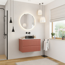 Nouveau meuble de salle de bain 80 cm, certifié FSC, blanc cassé (CERAMIA-3O80)