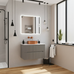 Nouveau meuble de salle de bain 80 cm, certifié FSC, gris foncé (CERAMIA-5DG80)