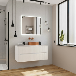 Ceramia Nouveau meuble de salle de bain 120 cm, certifié FSC, blanc cassé (CERAMIA-5OW120)