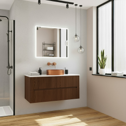 Nouveau meuble de salle de bain 120 cm, certifié FSC, couleur chêne (CERAMIA-5DW120)